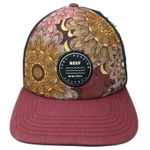 Reef Trucker Hat Red Black Floral One Size Snapback Mesh Just Passing Through